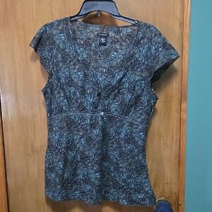 Calvin Klein Teal and Black Floral Blouse